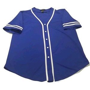 Forever 21 Baseball Jersey Mens Medium Blue Short Sleeve #15 Button Up